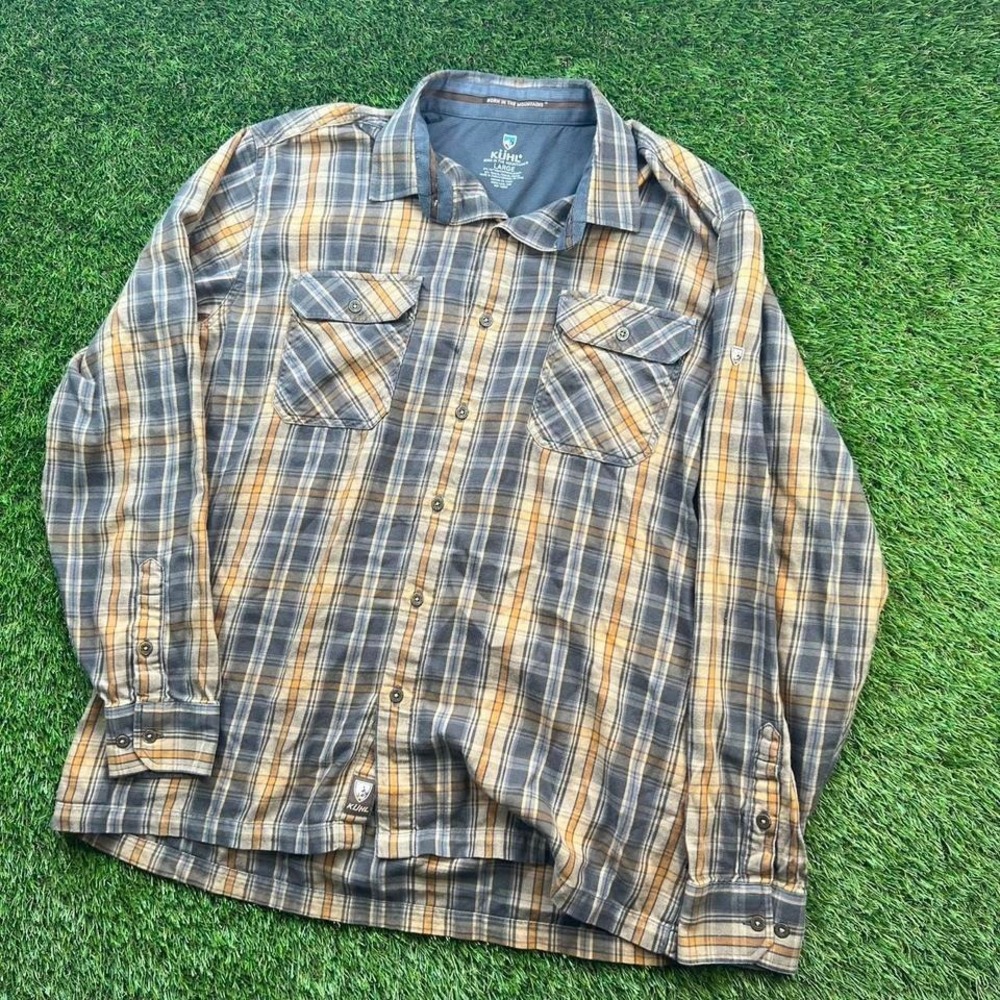 Kuhl Dillinger Shirt Mens L Plaid Flannel Button Up Flap Pockets Gorpcore
